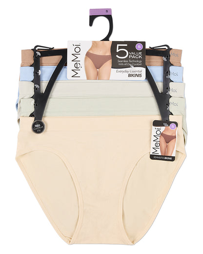 5 Pair Women's Seamless Tag-Free Bikini Panties - Stripes, Solids, Heathers