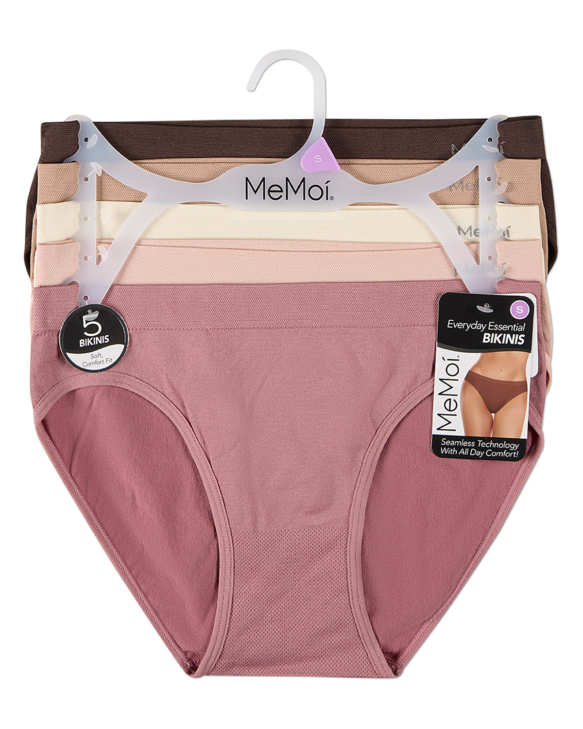 5 Pair Women's Seamless Tag-Free Bikini Panties - Stripes, Solids, Heathers