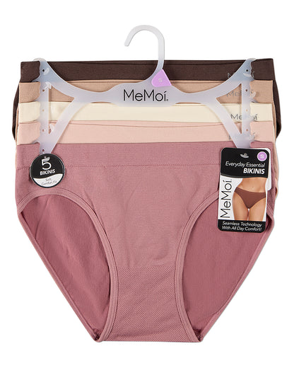 5 Pair Women's Seamless Tag-Free Bikini Panties - Stripes, Solids, Heathers