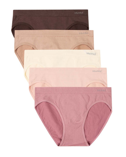 5 Pair Women's Seamless Tag-Free Bikini Panties - Stripes, Solids, Heathers