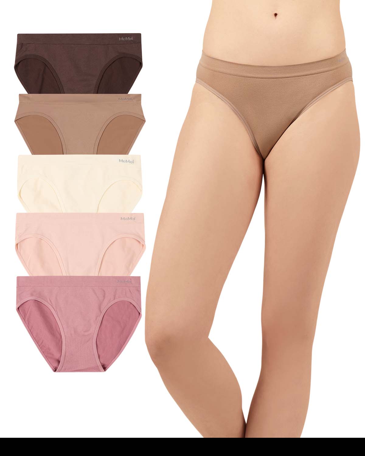 5 Pair Women's Seamless Tag-Free Bikini Panties - Stripes, Solids, Heathers