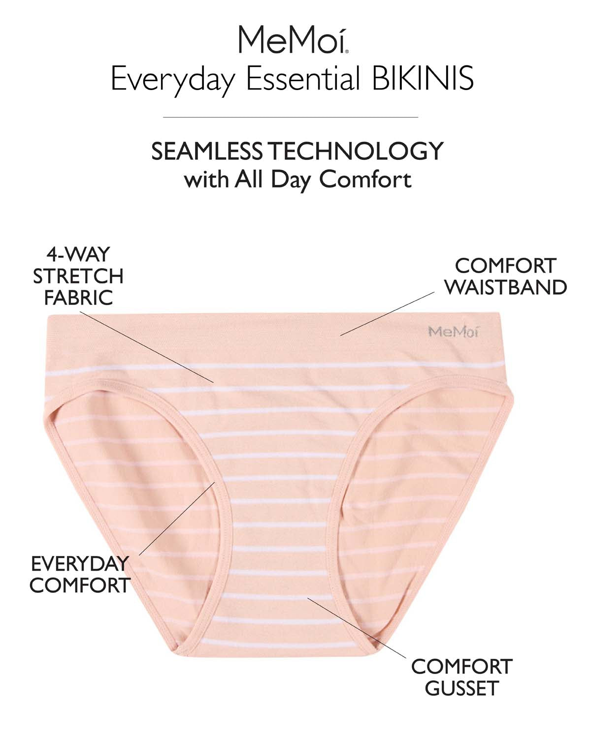 5 Pair Women's Seamless Tag-Free Bikini Panties - Stripes, Solids, Heathers