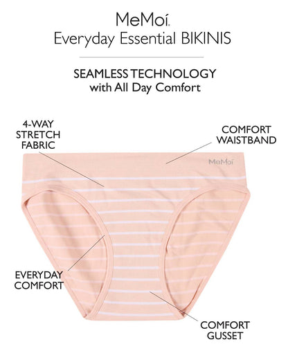 5 Pair Women's Seamless Tag-Free Bikini Panties - Stripes, Solids, Heathers
