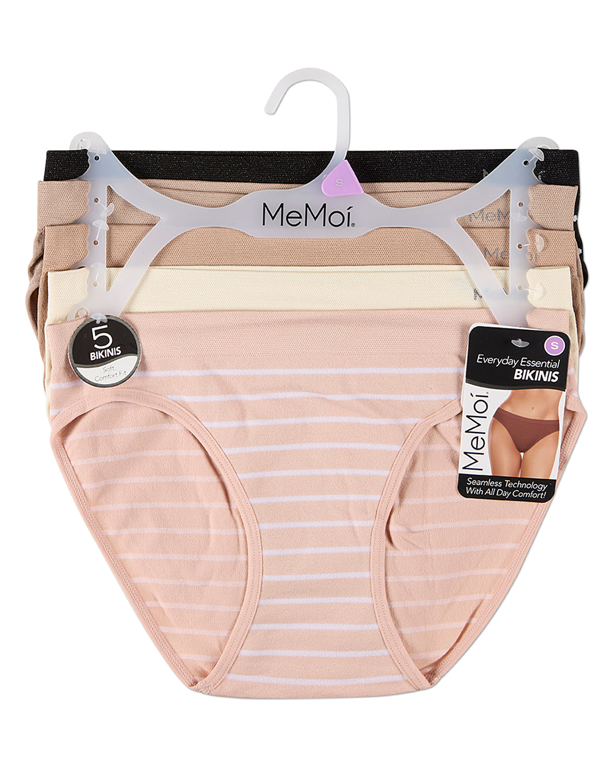 5 Pair Women's Seamless Tag-Free Bikini Panties - Stripes, Solids, Heathers