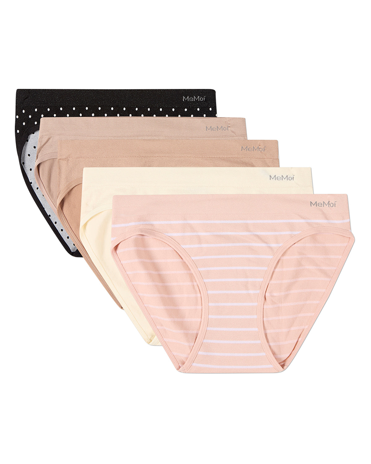 5 Pair Women's Seamless Tag-Free Bikini Panties - Stripes, Solids, Heathers