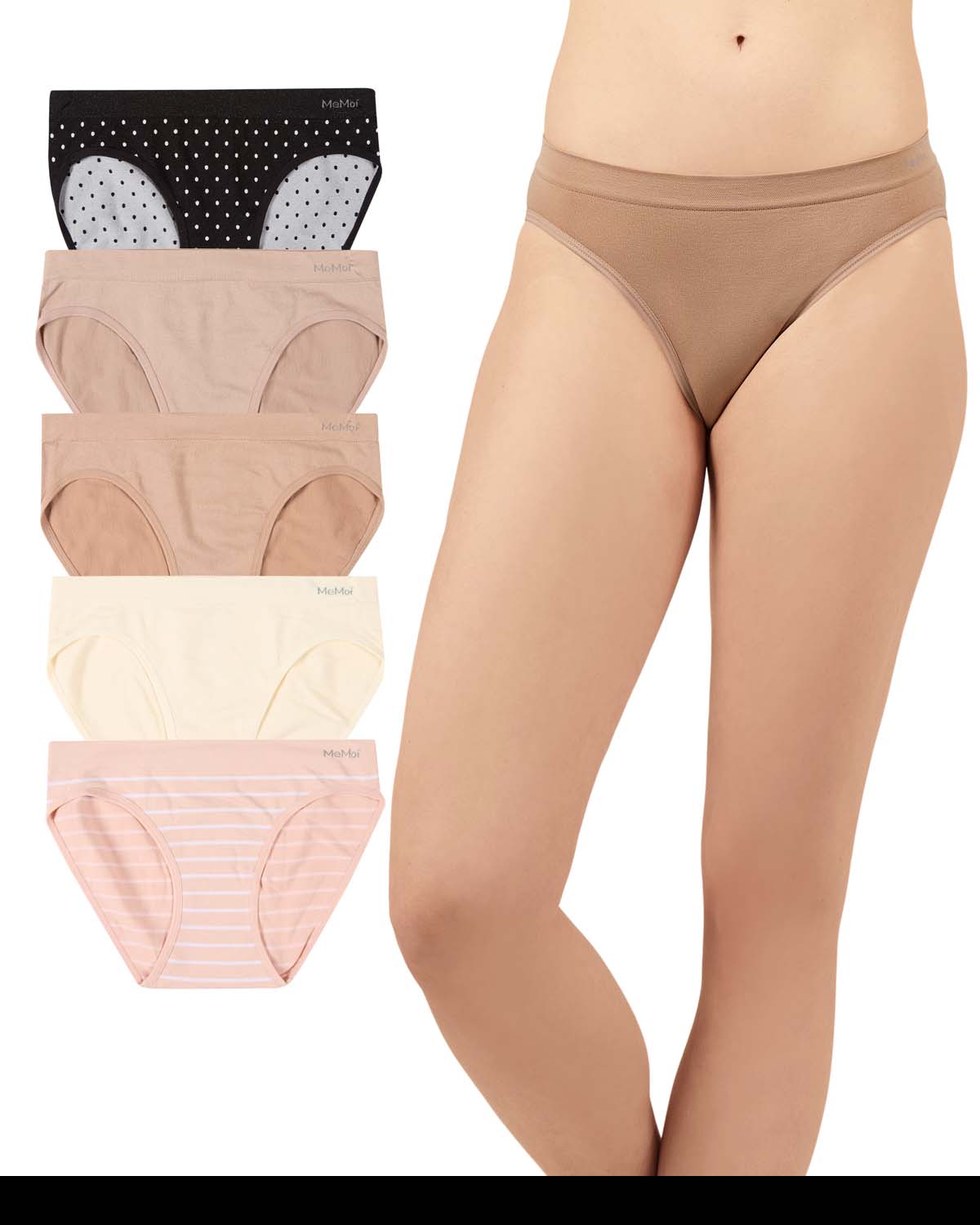 5 Pair Women's Seamless Tag-Free Bikini Panties - Stripes, Solids, Heathers