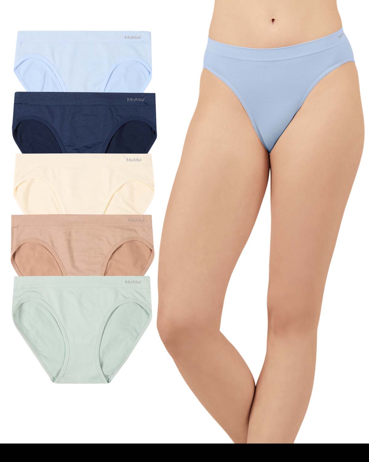 5 Pair Women's Seamless Tag-Free Bikini Panties - Stripes, Solids, Heathers