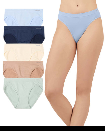 5 Pair Women's Seamless Tag-Free Bikini Panties - Stripes, Solids, Heathers