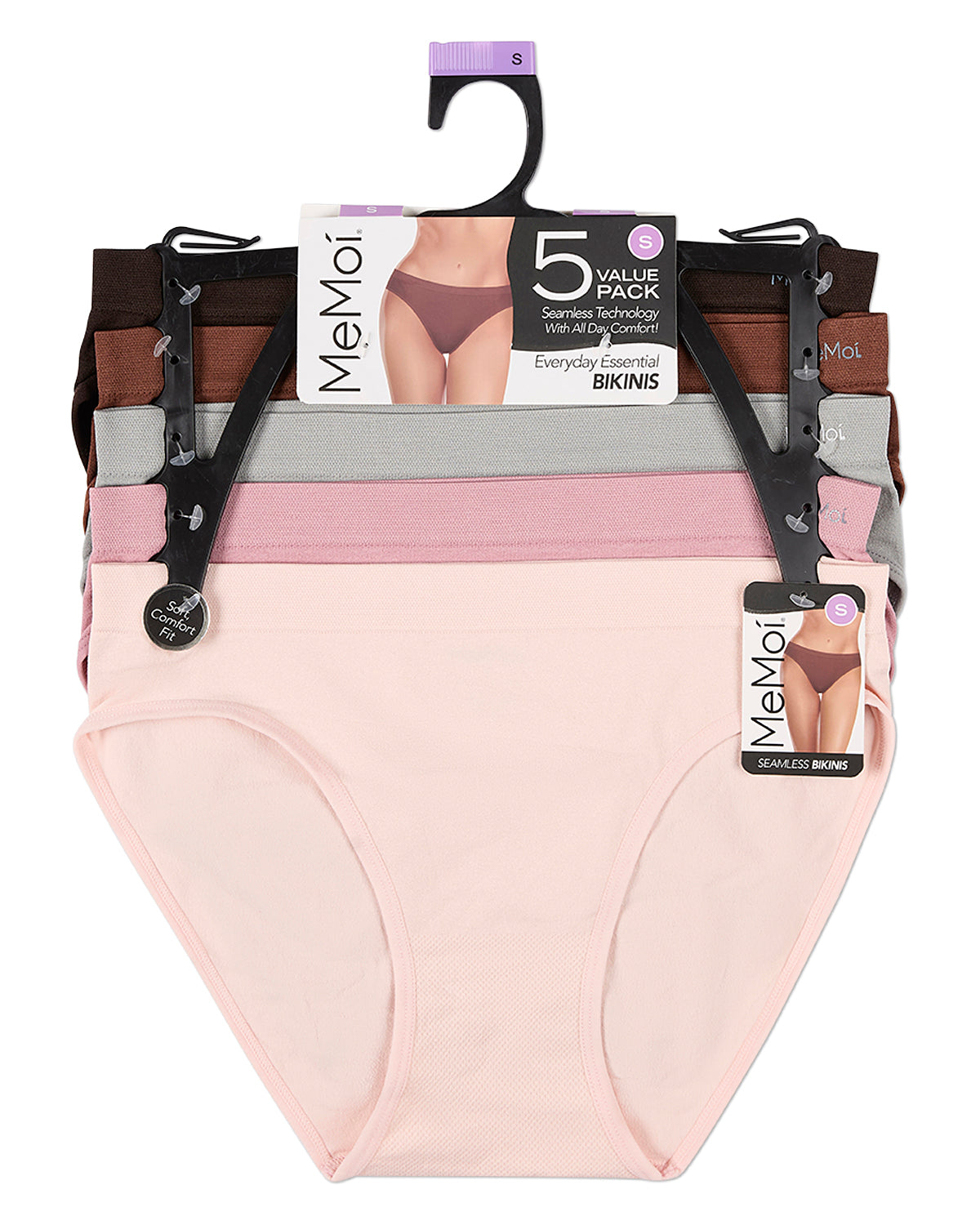 5 Pair Women's Seamless Tag-Free Bikini Panties - Stripes, Solids, Heathers