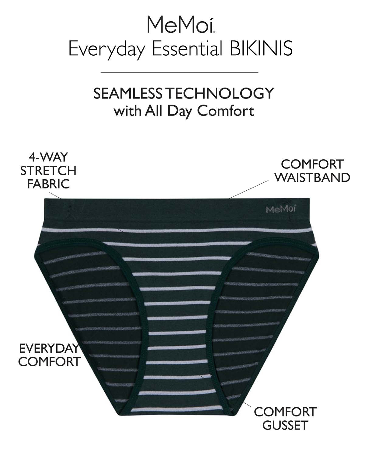 5 Pair Women's Seamless Tag-Free Bikini Panties - Stripes, Solids, Heathers
