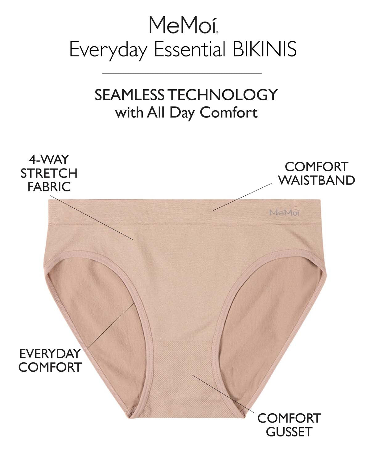 5 Pair Women's Seamless Tag-Free Bikini Panties - Stripes, Solids, Heathers