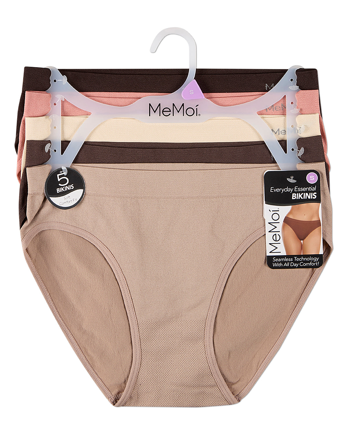 5 Pair Women's Seamless Tag-Free Bikini Panties - Stripes, Solids, Heathers