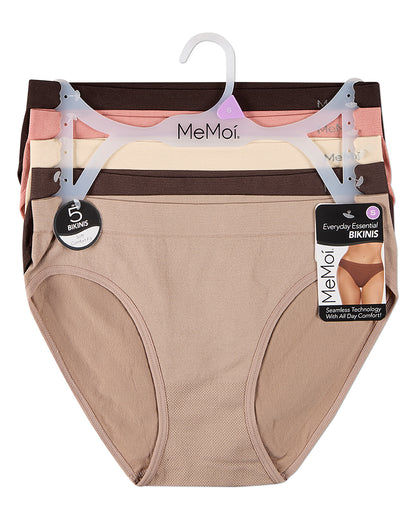 5 Pair Women's Seamless Tag-Free Bikini Panties - Stripes, Solids, Heathers