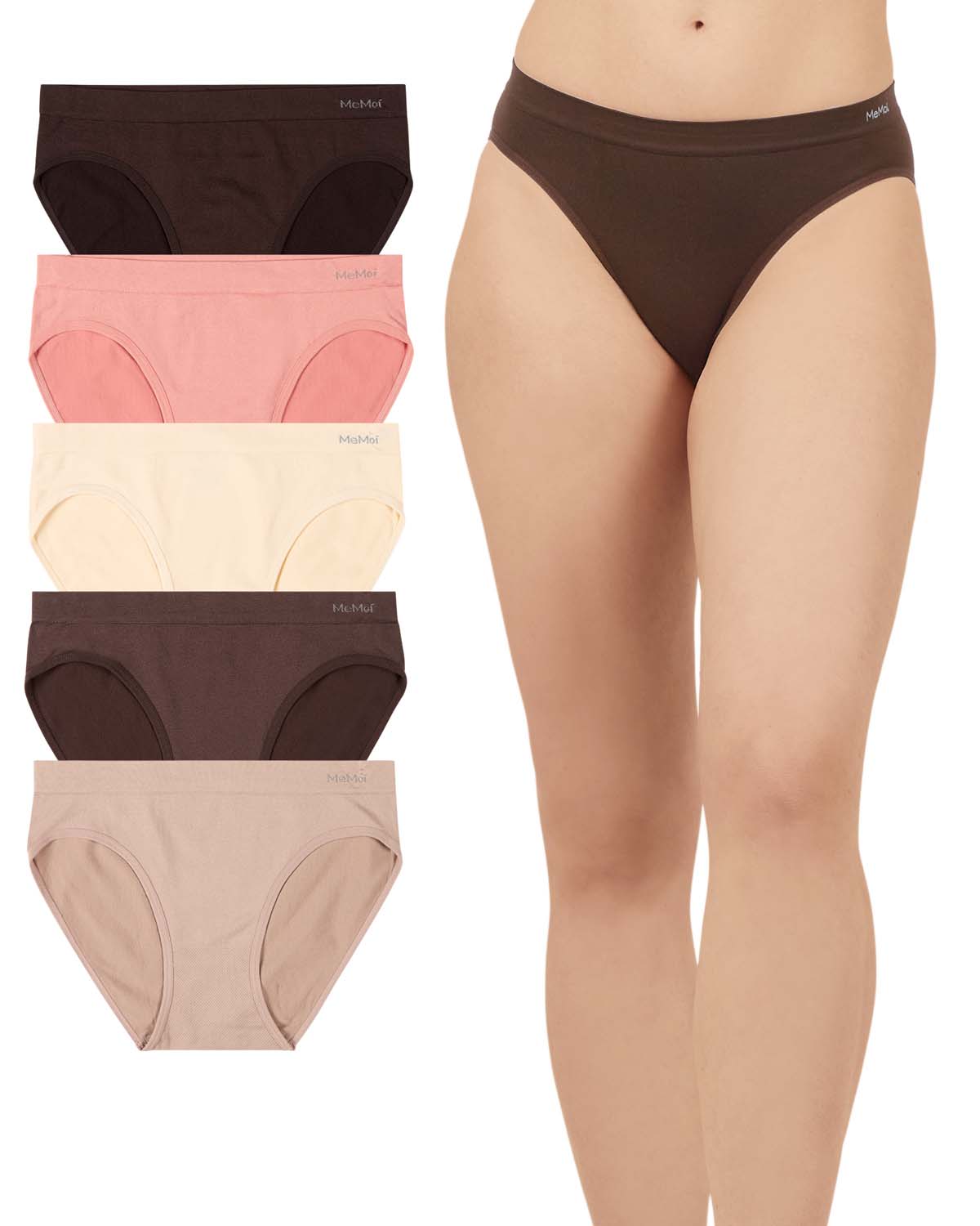 5 Pair Women's Seamless Tag-Free Bikini Panties - Stripes, Solids, Heathers