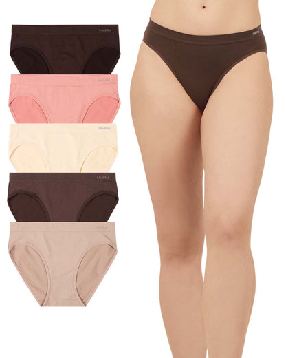 5 Pair Women's Seamless Tag-Free Bikini Panties - Stripes, Solids, Heathers