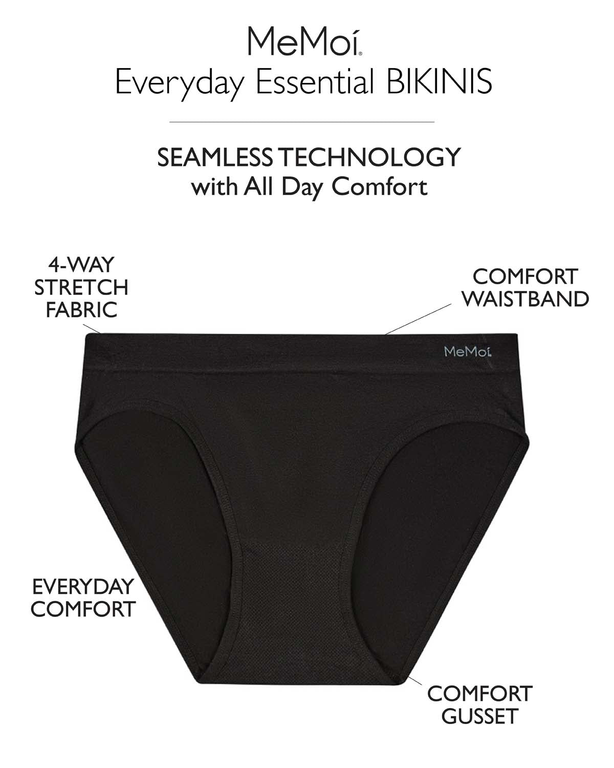 5 Pair Women's Seamless Tag-Free Bikini Panties - Stripes, Solids, Heathers