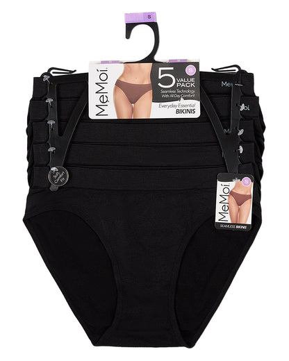 5 Pair Women's Seamless Tag-Free Bikini Panties - Stripes, Solids, Heathers