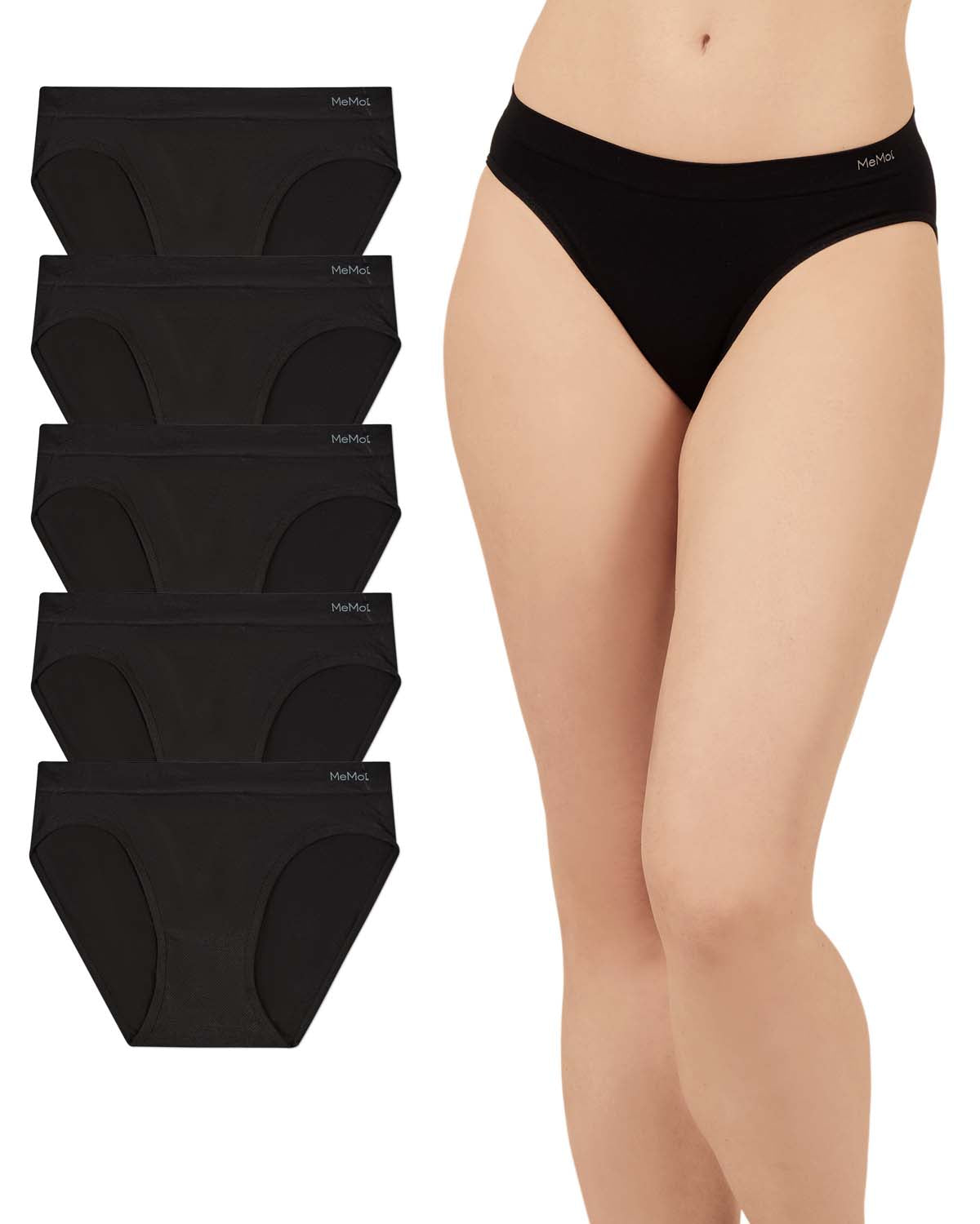 5 Pair Women's Seamless Tag-Free Bikini Panties - Stripes, Solids, Heathers