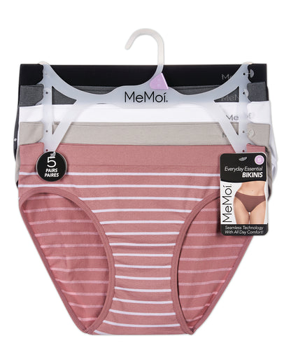 5 Pair Women's Seamless Tag-Free Bikini Panties - Stripes, Solids, Heathers