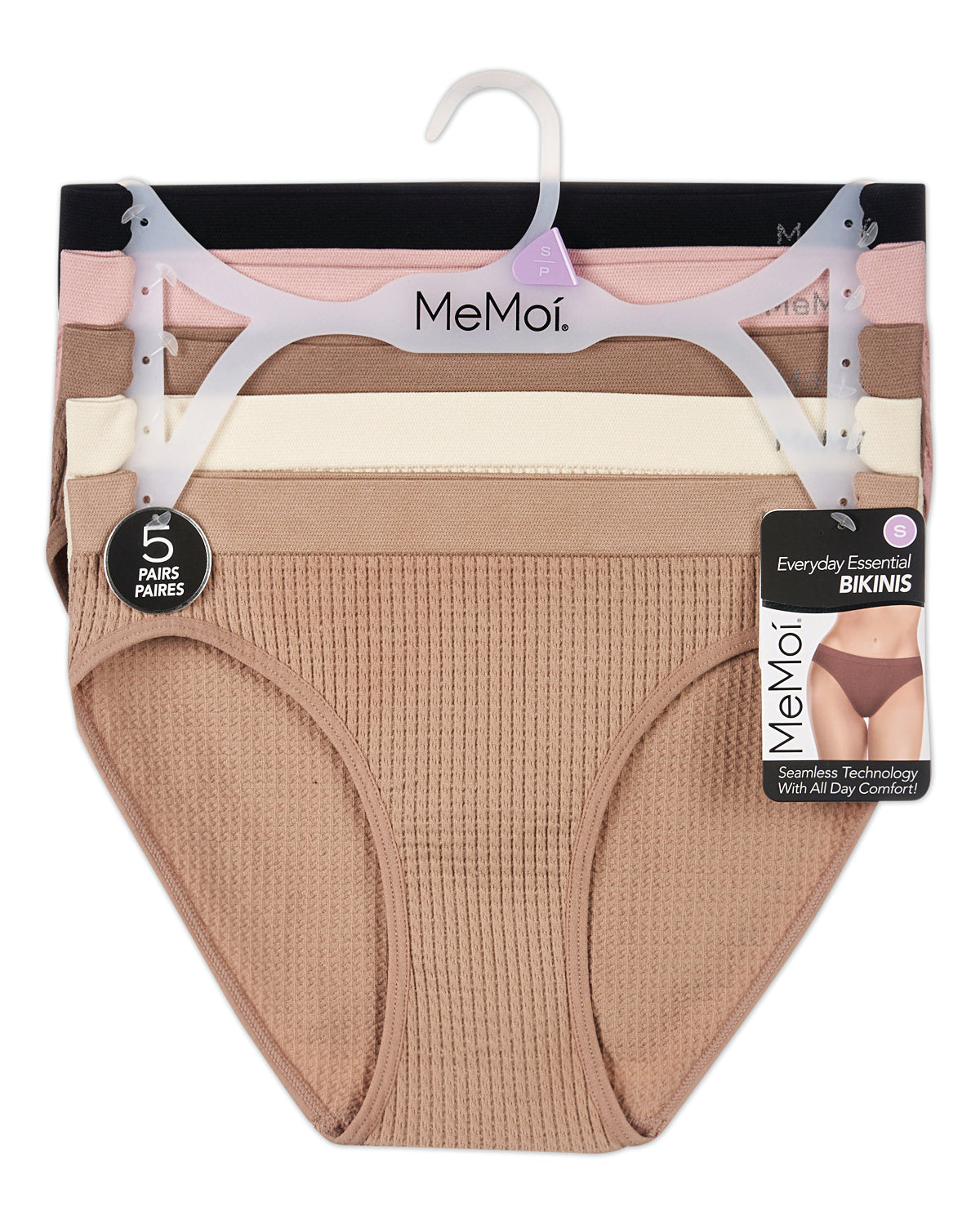 5 Pair Women's Seamless Tag-Free Bikini Panties - Stripes, Solids, Heathers