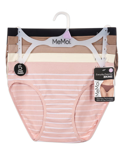 5 Pair Women's Seamless Tag-Free Bikini Panties - Stripes, Solids, Heathers