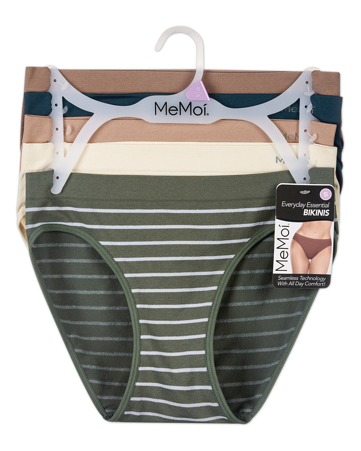 5 Pair Women's Seamless Tag-Free Bikini Panties - Stripes, Solids, Heathers