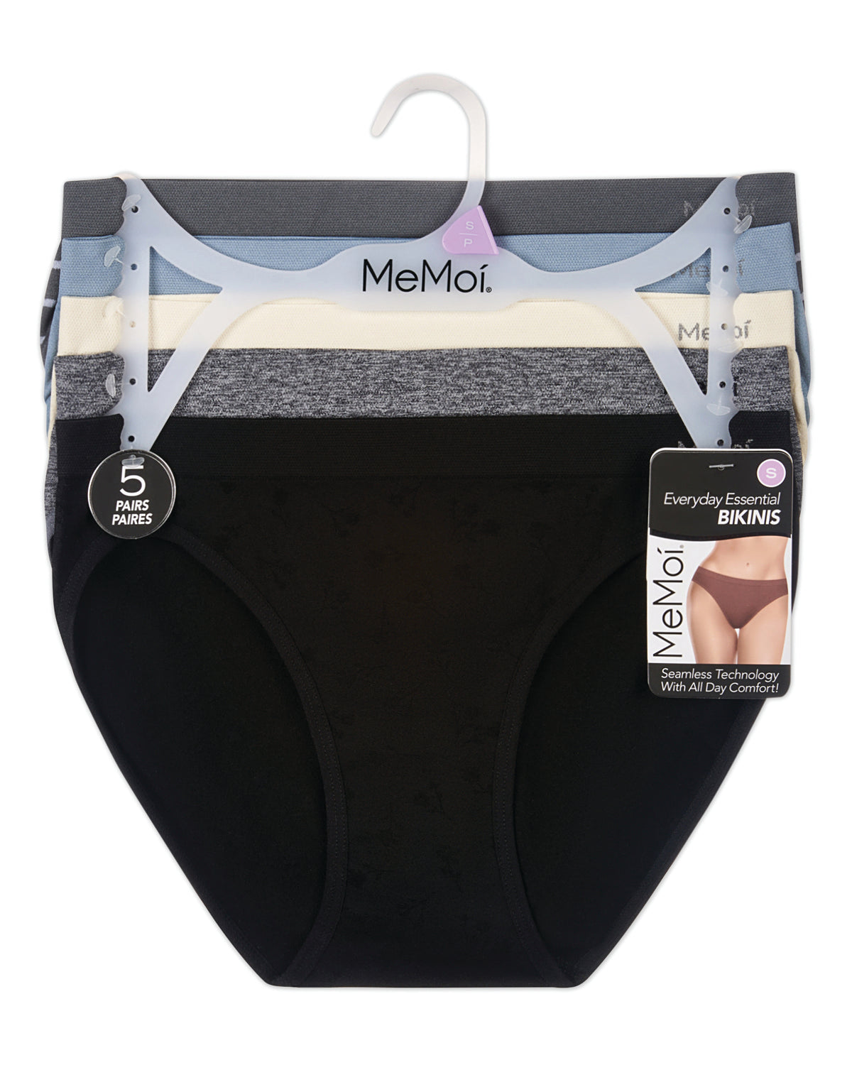 5 Pair Women's Seamless Tag-Free Bikini Panties - Stripes, Solids, Heathers