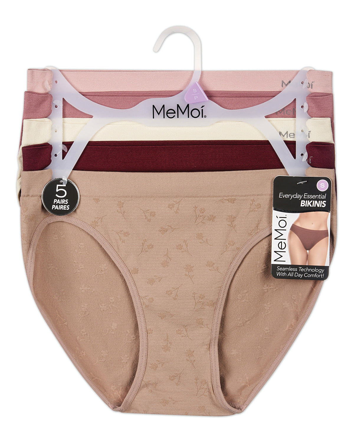 5 Pair Women's Seamless Tag-Free Bikini Panties - Stripes, Solids, Heathers