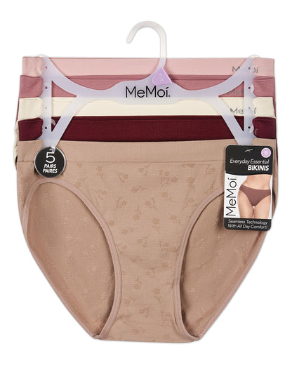 5 Pair Women's Seamless Tag-Free Bikini Panties - Stripes, Solids, Heathers