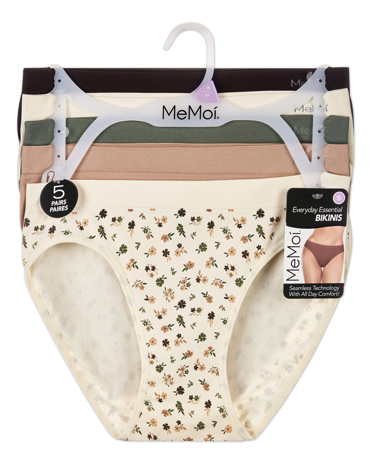 5 Pair Women's Seamless Tag-Free Bikini Panties - Stripes, Solids, Heathers