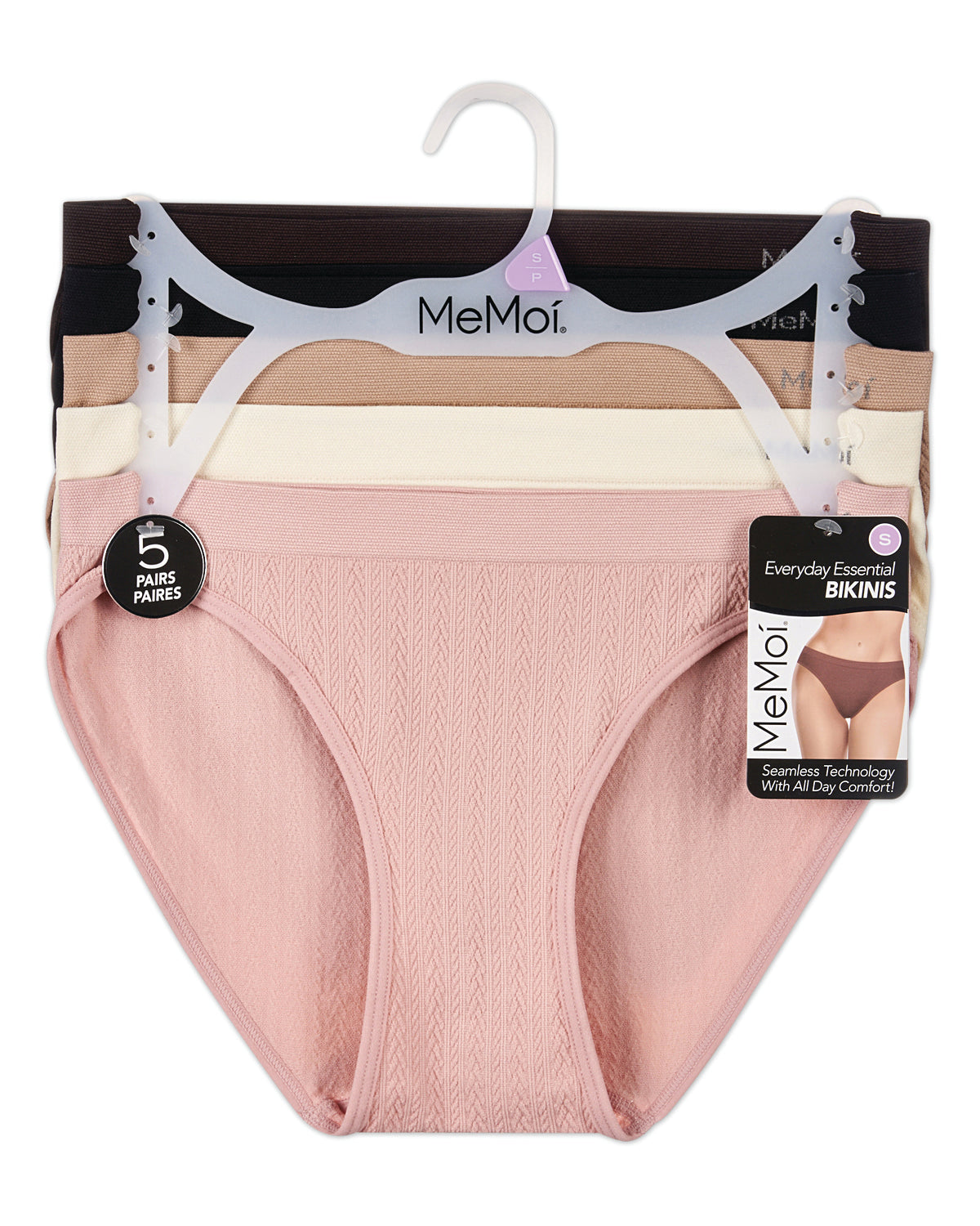 5 Pair Women's Seamless Tag-Free Bikini Panties - Stripes, Solids, Heathers