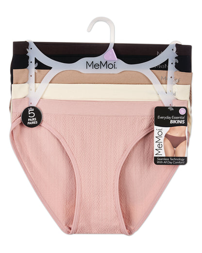 5 Pair Women's Seamless Tag-Free Bikini Panties - Stripes, Solids, Heathers