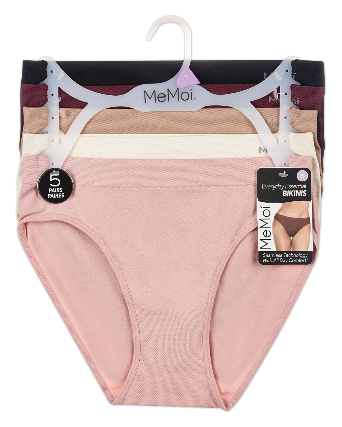 5 Pair Women's Seamless Tag-Free Bikini Panties - Stripes, Solids, Heathers
