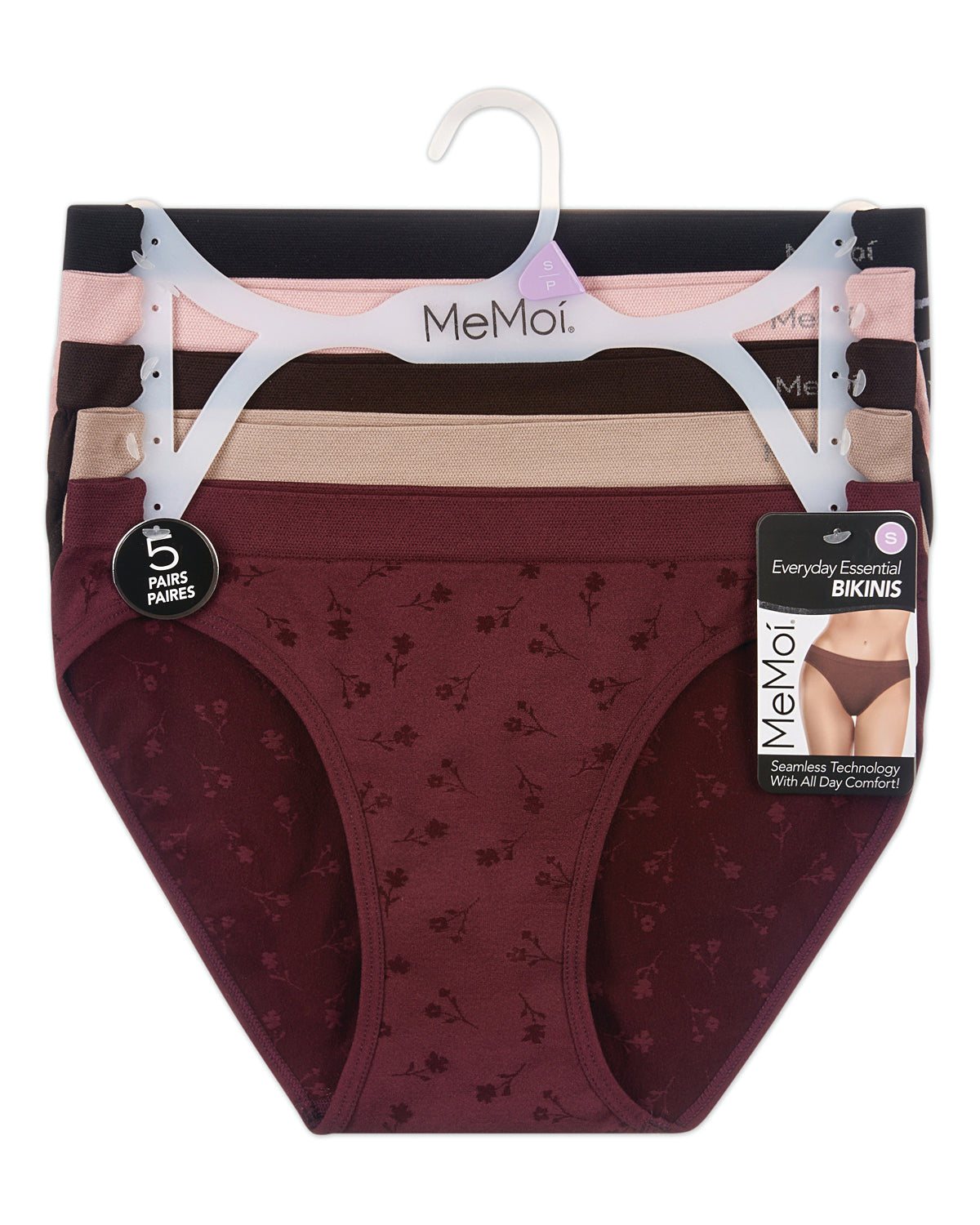 5 Pair Women's Seamless Tag-Free Bikini Panties - Stripes, Solids, Heathers