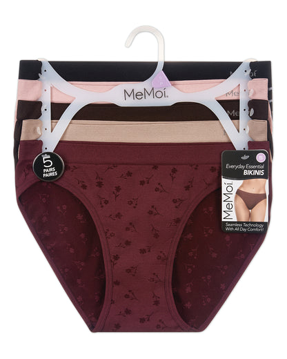 5 Pair Women's Seamless Tag-Free Bikini Panties - Stripes, Solids, Heathers