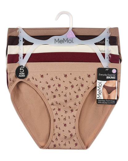 5 Pair Women's Seamless Tag-Free Bikini Panties - Stripes, Solids, Heathers