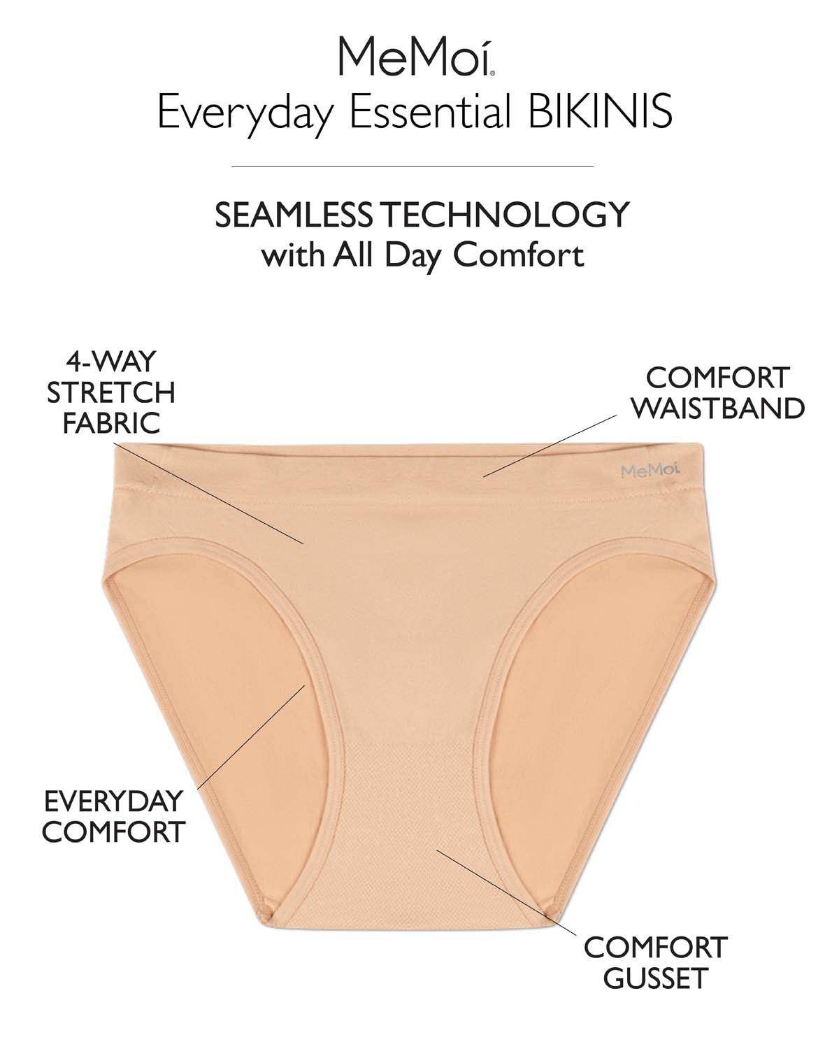 5 Pair Women's Seamless Tag-Free Bikini Panties - Stripes, Solids, Heathers