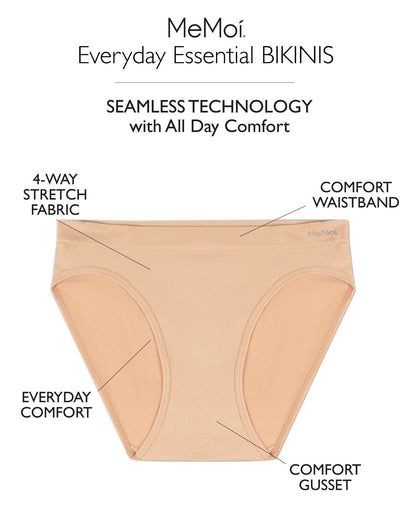 5 Pair Women's Seamless Tag-Free Bikini Panties - Stripes, Solids, Heathers