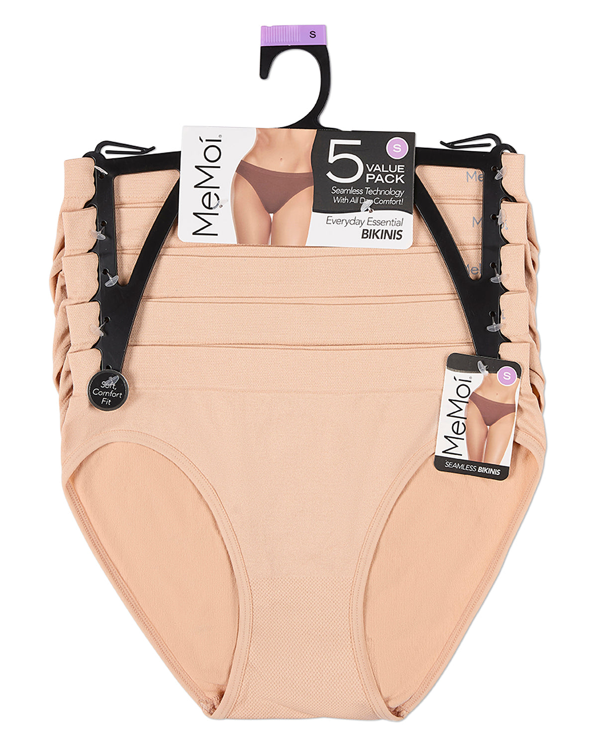 5 Pair Women's Seamless Tag-Free Bikini Panties - Stripes, Solids, Heathers