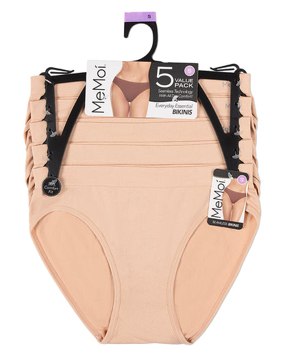 5 Pair Women's Seamless Tag-Free Bikini Panties - Stripes, Solids, Heathers