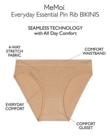 5 Pair Women's Seamless Pin-Rib Tag-Free Bikini Panties