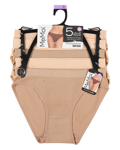 5 Pair Women's Seamless Pin-Rib Tag-Free Bikini Panties