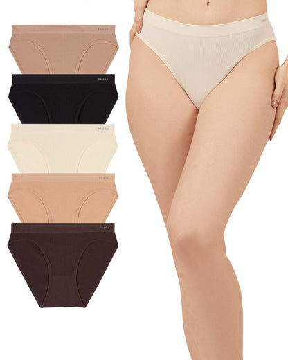 5 Pair Women's Seamless Pin-Rib Tag-Free Bikini Panties