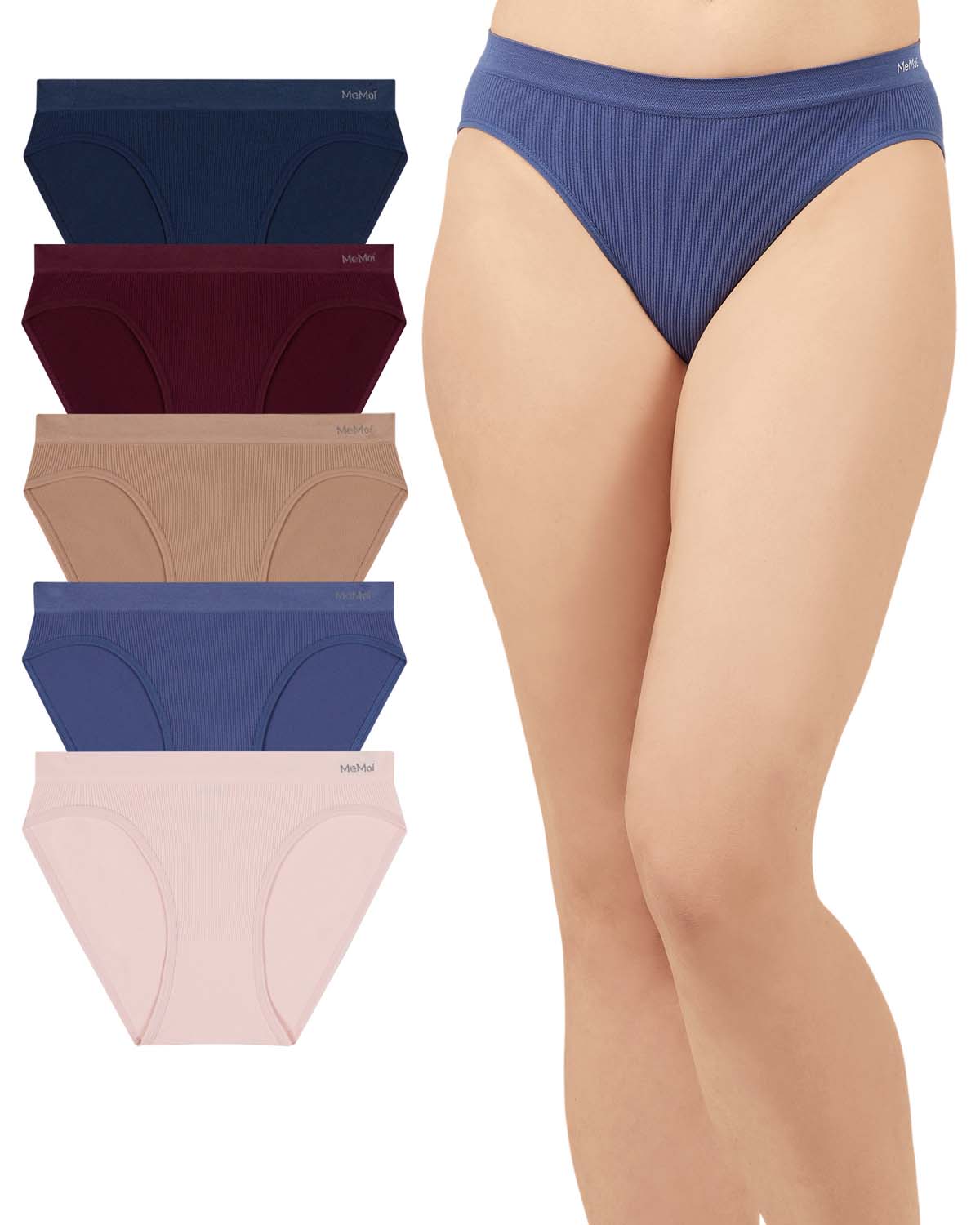 5 Pair Women's Seamless Pin-Rib Tag-Free Bikini Panties