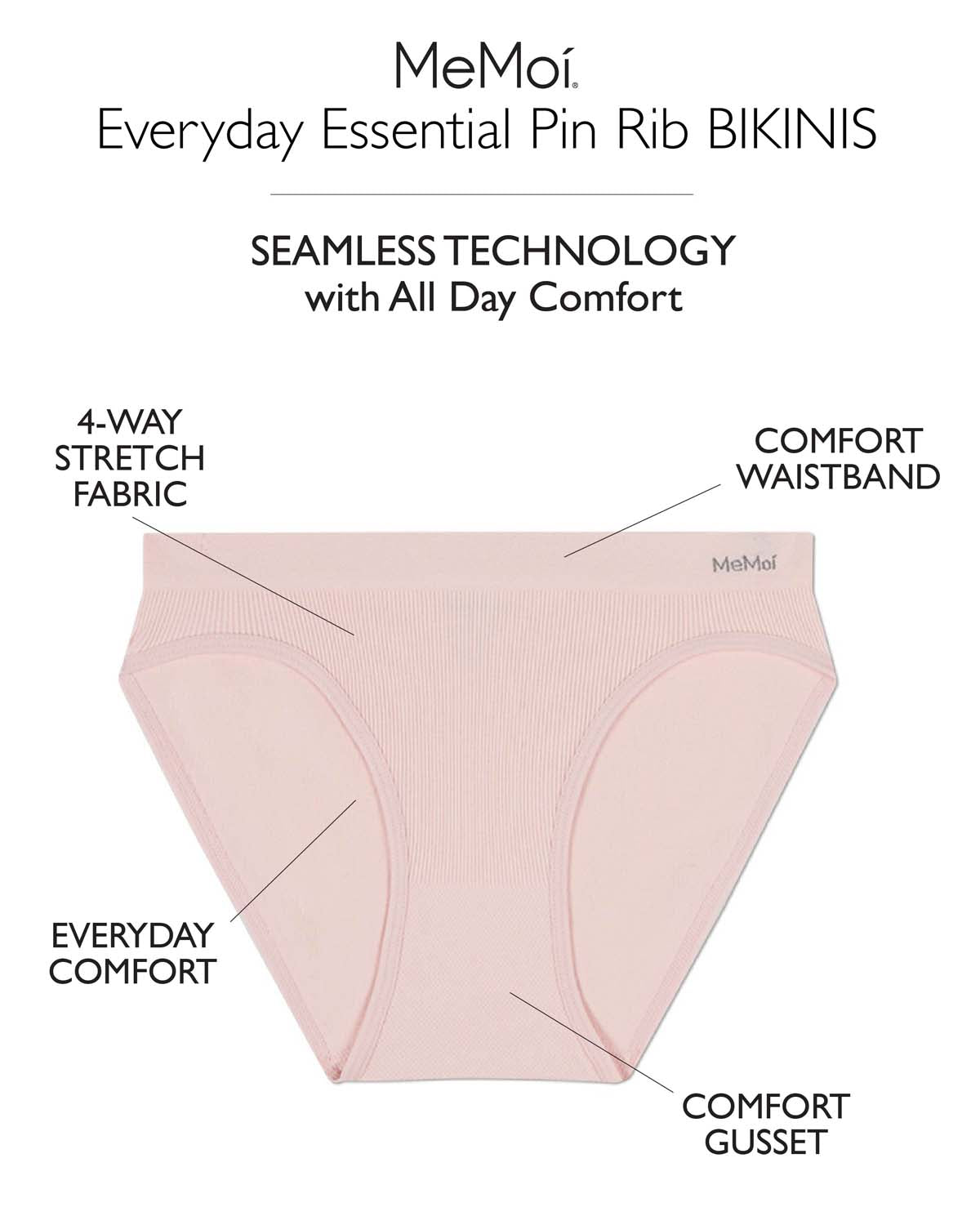 5 Pair Women's Seamless Pin-Rib Tag-Free Bikini Panties