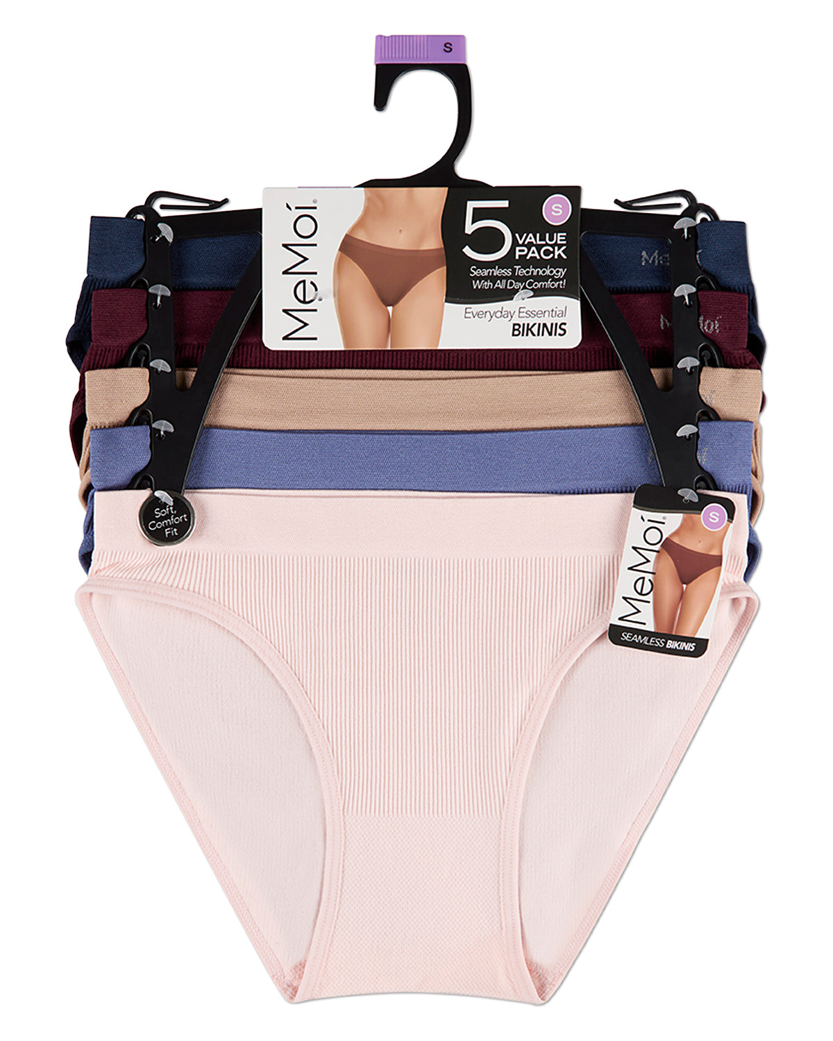 5 Pair Women's Seamless Pin-Rib Tag-Free Bikini Panties