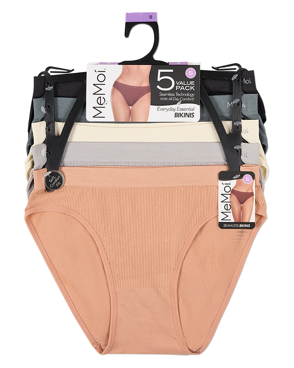5 Pair Women's Seamless Pin-Rib Tag-Free Bikini Panties