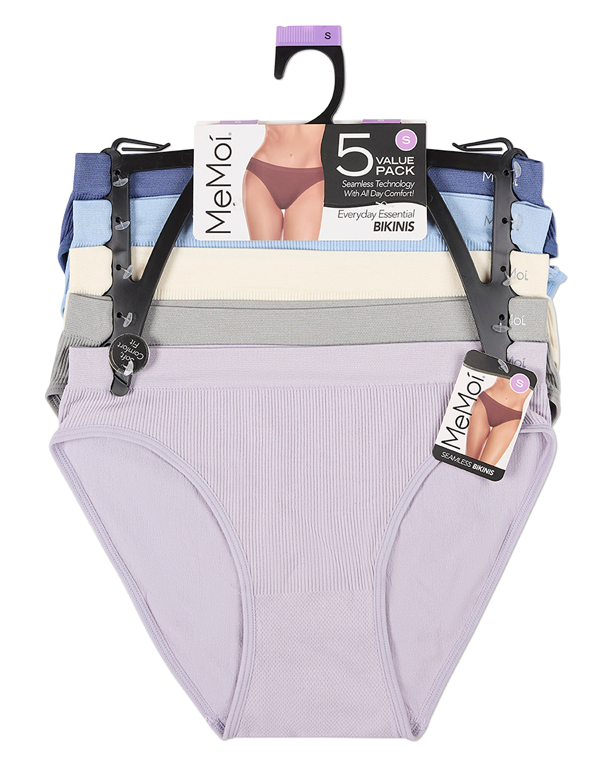 5 Pair Women's Seamless Pin-Rib Tag-Free Bikini Panties