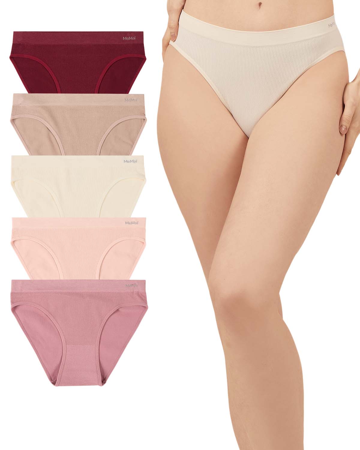 5 Pair Women's Seamless Pin-Rib Tag-Free Bikini Panties