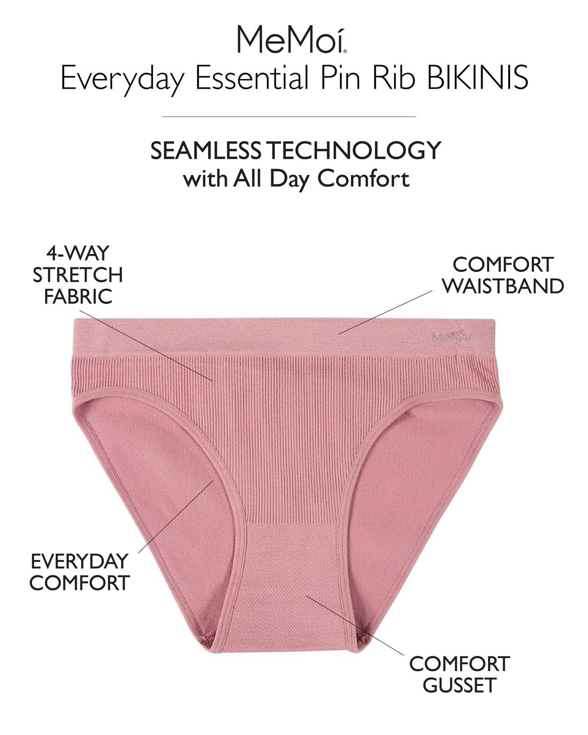 5 Pair Women's Seamless Pin-Rib Tag-Free Bikini Panties
